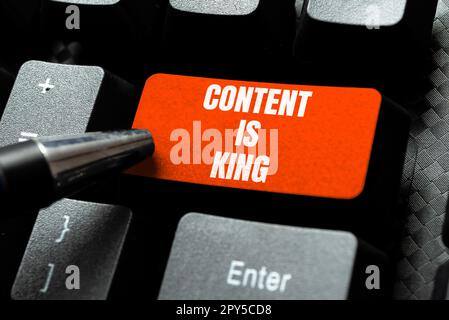 Konzeptionelle Beschriftung Inhalt ist König. Konzeptionelle Fotoinhalte sind das Herzstück heutiger Marketingstrategien Stockfoto