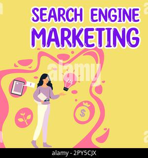 Text mit Inspiration Search Engine Marketing. Unternehmensübersicht Werben Sie die Sichtbarkeit der Website auf den gesuchten Ergebnisseiten Stockfoto