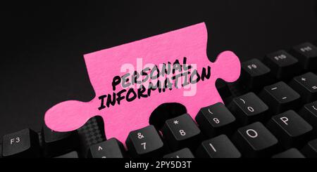 Textüberschrift mit persönlichen Informationen. Das Internetkonzept erfasste Informationen über eine identifizierbare Person Stockfoto