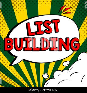 Textbeschriftung zur Erstellung der Liste. Datenbank des Geschäftsansatzes mit Personen, die Sie mit Ihrer Marketingbotschaft kontaktieren können Stockfoto