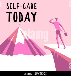 Handschriftlicher Text Self Care Today. Konzeptfoto die Praxis, Maßnahmen zu ergreifen, um die eigene Gesundheit zu verbessern Stockfoto