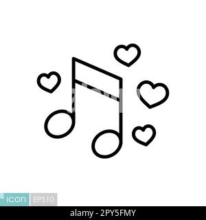 Musical Note mit Herzzeichen isoliertes Symbol. Vektordarstellung, Romantikelemente. Aufkleber, Patch, Marke, Karte für die Ehe, valentine Stockfoto