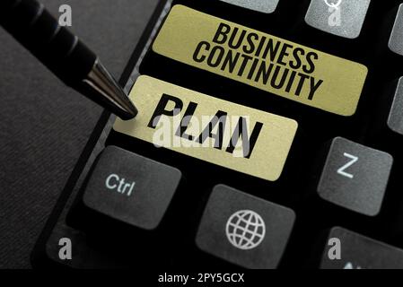 Textüberschrift zur Präsentation des Business Continuity Plans. Ein Wort über die Schaffung von Systemprävention geht potenzielle Bedrohungen ein Stockfoto