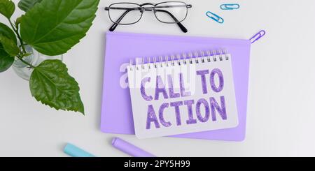 Konzeptionelle Darstellung der Handlungsaufforderung. Geschäftskonzept ermutigen Sie zu einer Entscheidung, um eine erfolgreiche Strategie voranzutreiben Stockfoto