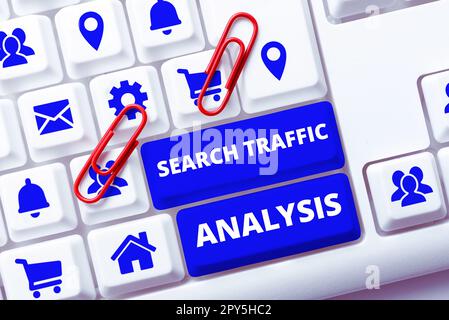 Konzeptionelle Anzeige Search Traffic Analysis. Word für Dienst, mit dem Internetnutzer nach Inhalten suchen können Stockfoto