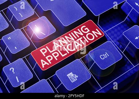 Texttitel für Planning -Anwendung. Anforderung einer Betriebsübersicht an eine örtliche Behörde zur Baugenehmigung Stockfoto