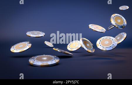 Silbergold und Diamanten-Casino-Chips. 3D-Rendern Stockfoto