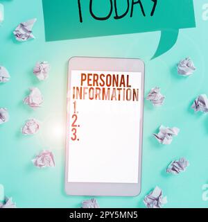 Textüberschrift mit persönlichen Informationen. Auf dem Konzeptfoto aufgezeichnete Informationen über eine identifizierbare Person Stockfoto