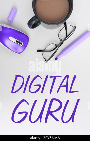 Schild mit Digital Guru. Wort für Lehrer und intellektueller Leitfaden in Fragen von elementarer Bedeutung der Elektronik Stockfoto