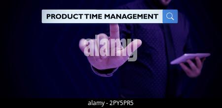 Konzeptioneller Titel Product Time Management. Geschäftsüberblick Prozess der Messung der Eigenschaften oder Leistung von Produkten Stockfoto