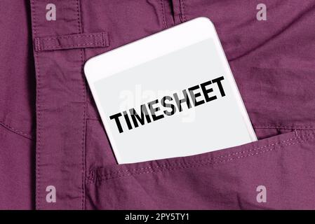 Handschriftliches Schild Stundennachweis. Grafische Darstellung des Zeitraums, in dem Ereignisse markiert sind, im Geschäftsüberblick Stockfoto