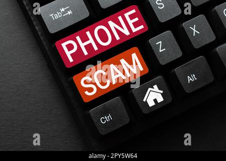 Inspiration zeigt Schild Phone Scam. Konzeptfoto unerwünschte Anrufe erhalten, um Produkte oder Service Telesales zu bewerben Stockfoto