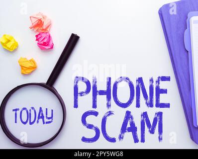 Inspiration für Telefonbetrug. Ein Wort über unerwünschte Anrufe zur Werbung für Produkte oder Dienstleistungen Telesales Stockfoto