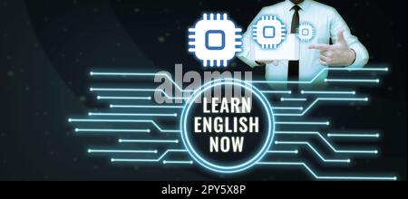 Schreiben Text anzeigen Jetzt Englisch lernen. Konzeptionelle Fotografien Erlernen oder Erlernen von englischkenntnissen und -Fertigkeiten Stockfoto