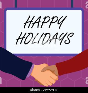 Handschriftliches Schild Happy Holidays. Konzeptionelle Fotogruß zur Erinnerung an die Feiertage Stockfoto