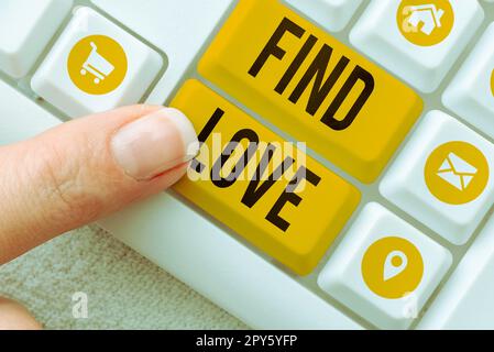 Begrifflicher Titel Liebe finden. Das Geschäft zeigt die Zuneigung zu einem anderen, die aus Verwandtschaft oder persönlichen Bindungen resultiert Stockfoto