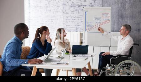 Person Mit Behinderung Gibt Eine Präsentation Stockfoto