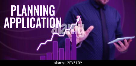 Inspiration mit Anzeige der Anwendung „Sign Planning“. Anforderung einer Betriebsübersicht an eine örtliche Behörde zur Baugenehmigung Stockfoto