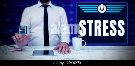 Zeichen, das Spannung anzeigt. Geschäftsüberblick ein physikalisch-chemischer oder emotionaler Faktor, der körperliche oder geistige Spannungen verursacht Stockfoto