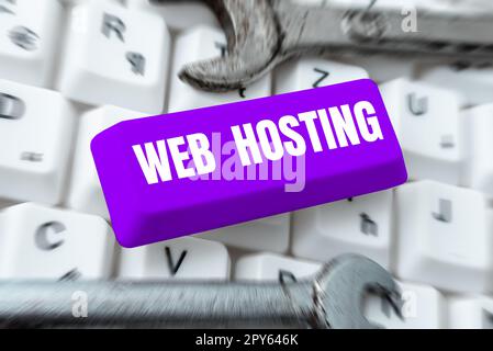 Textzeichen für Web-Hosting. Geschäftsansatz die Bereitstellung von Speicherplatz und Zugang für Websites Stockfoto