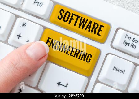 Das Schild zeigt Software Engineering an. Word for Program Development im systematischen quantifizierbaren Ansatz Stockfoto