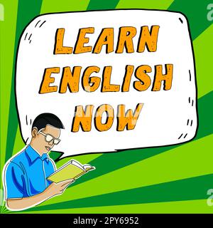 Handschriftlicher Text Jetzt Englisch lernen. Konzept bedeutet, Kenntnisse und Fertigkeiten der englischen Sprache zu erwerben oder zu erwerben Stockfoto