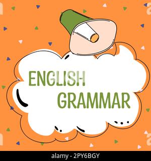 Schild mit englischer Grammatik. Word für Kurse decken alle Ebenen des englischen Sprech- und Schreibens ab Stockfoto