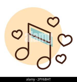 Musical Note mit Herzzeichen isoliertes Symbol. Vektordarstellung, Romantikelemente. Aufkleber, Patch, Marke, Karte für die Ehe, valentine Stockfoto