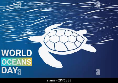 Hintergrund des Weltmeertags mit Schildkröten. Urlaubskonzept. Vorlage für Hintergrund, Banner, Karte, Poster mit Texteindruck. Vektordarstellung Stock Vektor