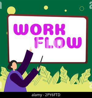 Workflow für konzeptionelle Beschriftung. Konzept bedeutet Kontinuität einer bestimmten Aufgabe von und zu einem Büro oder Arbeitgeber Stockfoto