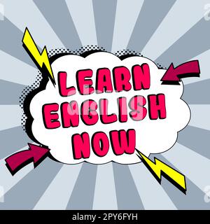 Handschriftlicher Text Jetzt Englisch lernen. Geschäftsansatz Erwerb oder Erwerb von Kenntnissen und Fähigkeiten in der englischen Sprache Stockfoto