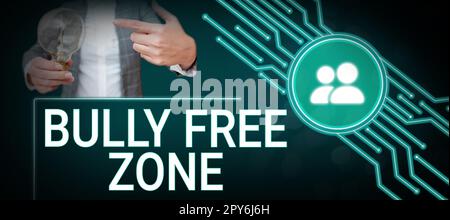 Schild mit der Aufschrift „Bully Free Zone“. Geschäftsidee respektvoll gegenüber anderen Mobbing ist hier nicht erlaubt Stockfoto
