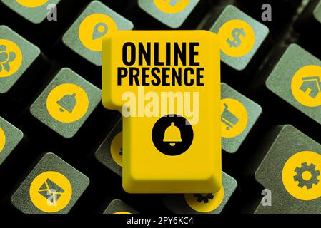 Text wird geschrieben Online-Präsenz wird angezeigt. Konzept bedeutet, dass jemand existiert, der über eine Online-Suche gefunden werden kann Stockfoto