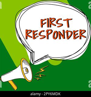 Textzeichen für Ersthelfer. Geschäftsidee eine Person, die dafür verantwortlich ist, sich sofort dem Unfall zuzuwenden Stockfoto
