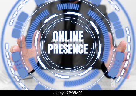 Text wird geschrieben Online-Präsenz wird angezeigt. Geschäftsüberblick, Existenz einer Person, die über eine Online-Suche gefunden werden kann Stockfoto