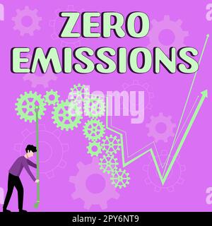Textunterschrift mit emissionsfreier Darstellung. Unternehmensübersicht gibt keine umweltschädlichen Abfallprodukte aus Stockfoto