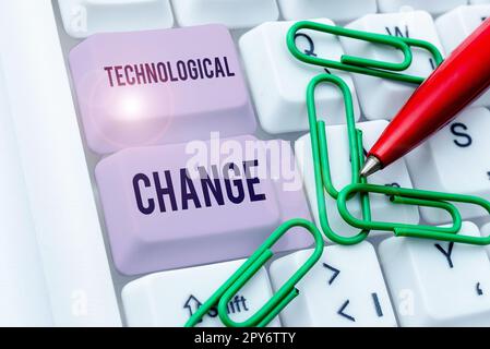 Konzeptionelle Beschriftung „Technological Change“. Internetkonzept Steigerung der Effizienz eines Produkts oder Prozesses Stockfoto