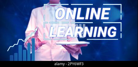 Konzeptionelle Beschriftung Online-Learning. Ein Wort über Larning mit Hilfe des Internets und eines Computers Stockfoto