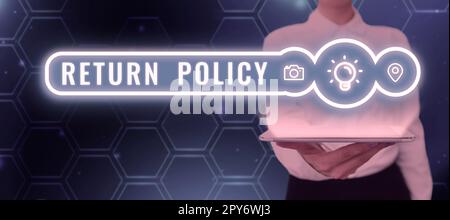 Text mit den Rückgaberichtlinien. Konzept, das für die Steuererstattung steht. Geschäftsbedingungen für den Einzelhandel beim Kauf Stockfoto