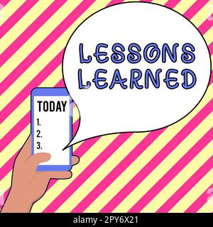 Konzeptionelle Bildunterschrift Lessons Learned. Geschäftsansatz fördern Sie den Austausch und die Nutzung von Wissen aus Erfahrung Stockfoto