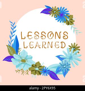 Begriffliche Beschriftung Lektionen Gelernte Lektionen. Internetkonzept Förderung des Austauschs und der Nutzung von Erfahrungswissen Stockfoto