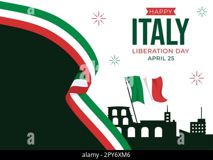 Illustration zum italienischen Befreiungstag mit Feiertagsfeier am 25. April und Wave Flag Italian in flachem Cartoon, handgezeichnet für Landing-Page-Vorlagen Stockfoto