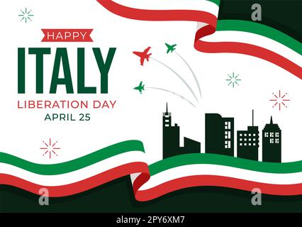 Illustration zum italienischen Befreiungstag mit Feiertagsfeier am 25. April und Wave Flag Italian in flachem Cartoon, handgezeichnet für Landing-Page-Vorlagen Stockfoto