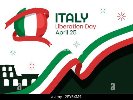 Illustration zum italienischen Befreiungstag mit Feiertagsfeier am 25. April und Wave Flag Italian in flachem Cartoon, handgezeichnet für Landing-Page-Vorlagen Stockfoto