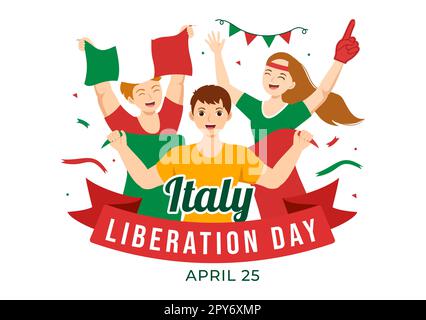 Illustration zum italienischen Befreiungstag mit Feiertagsfeier am 25. April und Wave Flag Italian in flachem Cartoon, handgezeichnet für Landing-Page-Vorlagen Stockfoto