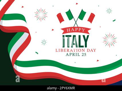 Illustration zum italienischen Befreiungstag mit Feiertagsfeier am 25. April und Wave Flag Italian in flachem Cartoon, handgezeichnet für Landing-Page-Vorlagen Stockfoto