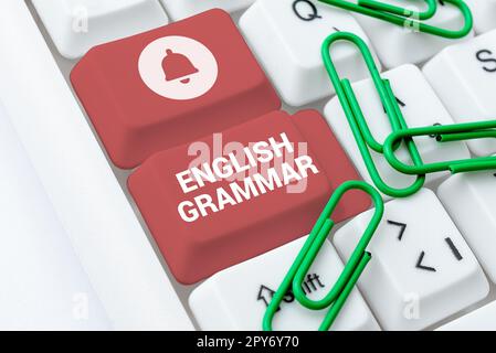 Konzeptionelle Anzeige englische Grammatik. Business Showcase-Kurse decken alle Ebenen der englischen Sprache und des Schreibens ab Stockfoto