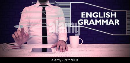 Konzeptionelle Beschriftung englische Grammatik. Kurse zu Geschäftsideen decken alle Ebenen des englischen Sprech- und Schreibens ab Stockfoto