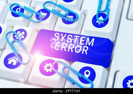 Inspiration zeigt Systemfehler an. Wort für Technologisches Versagen, Software-Kollaps, Datenverlust Stockfoto