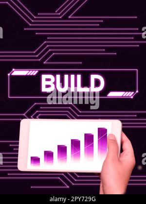 Text, der Inspiration für den Aufbau zeigt. Konzeptfoto Konstruieren Sie etwas, indem Sie Material über einen bestimmten Zeitraum zusammenstellen Stockfoto